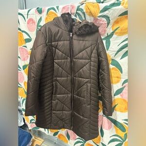 Dark brown puffy knee length jacket